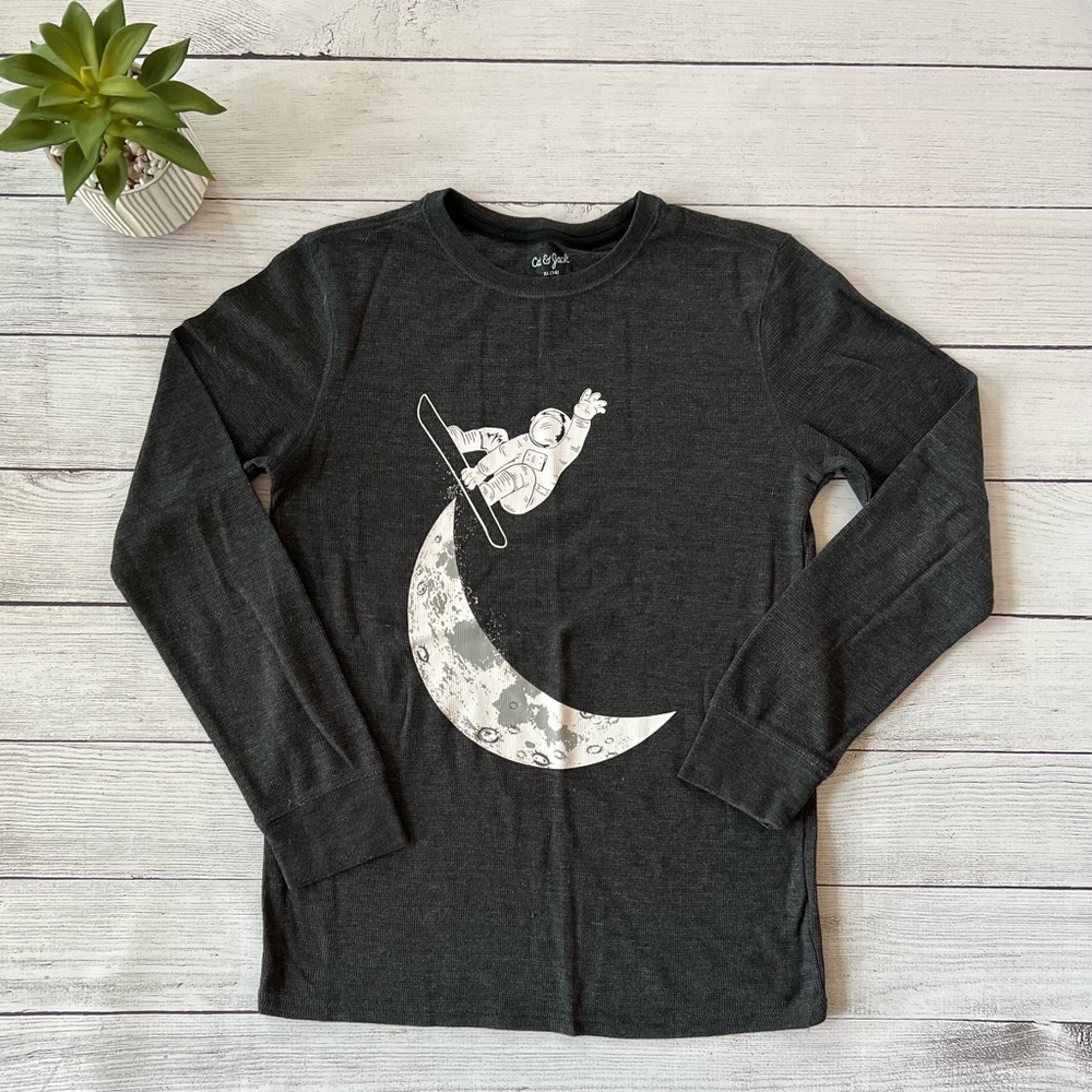 🌾 Cat‎ & Jack Charcoal Long Sleeve Shirt with Astronaut Graphic LIKE NEW